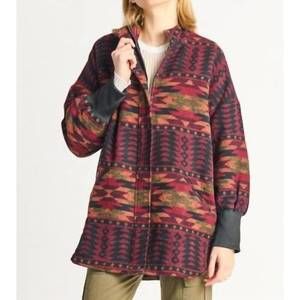 NEW DEX geo zip front printed jacket in afghan burgundy geo